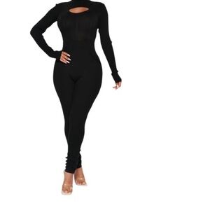 NWT Fashion Nova Black Way Too Cozy Sweater Jumpsuit Women’s Size Medium